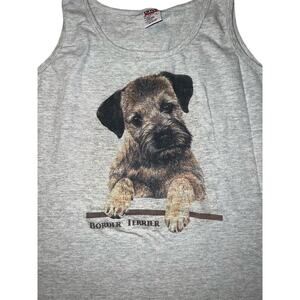 Vintage Border Terrier dog breed gray Tank top Anvil made in USA size large